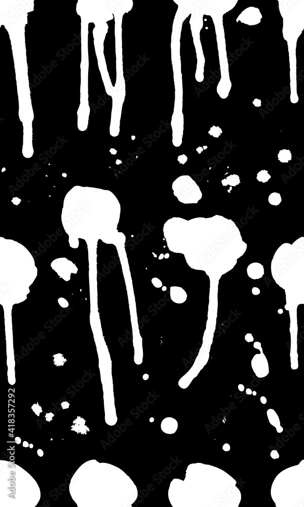 Poster seamless pattern with hand drawn black and white drops. paint objects background for your design. ve