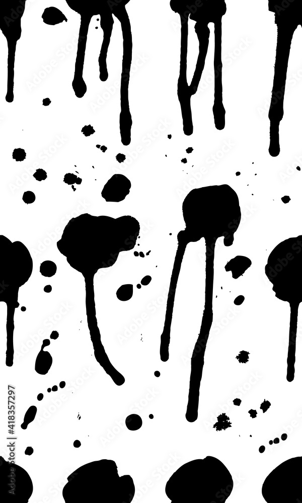 Poster seamless pattern with hand drawn black and white drops. paint objects background for your design. ve