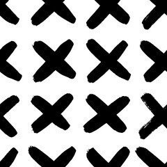 Obraz premium Seamless pattern with hand drawn black and white cross. Paint objects background for your design. Vector art drawing. Brush grunge illustration