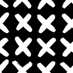 Seamless pattern with hand drawn black and white cross. Paint objects background for your design. Vector art drawing. Brush  grunge illustration