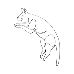 Silhouette of a cat in continuous one line. Freehand drawing, black line sketch, doodle, isolated on white background. Editable vector pet animal illustration for logo or decoration