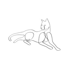 Silhouette of a cat in continuous one line. Freehand drawing, black line sketch, doodle, isolated on white background. Editable vector pet animal illustration for logo or decoration