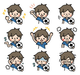 サッカー部員の表情イラスト　習い事・部活・趣味　カラー