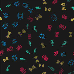 Set line Wooden beer mug, Hairbrush, Sauna hourglass and Incense sticks on seamless pattern. Vector.