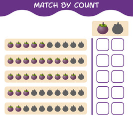 Match by count of cartoon mangosteen. Match and count game. Educational game for pre shool years kids and toddlers