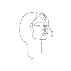 Continuous Line Drawing of Woman Face, Fashion Minimalist Concept, Woman Beauty Drawing, Vector Illustration. Good for Prints, T-shirt, Banners, Slogan Design Modern Graphics Style