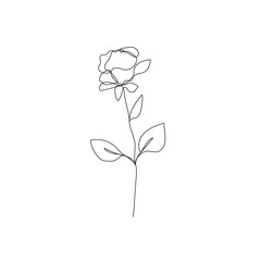 Flower One Line Drawing. Continuous Line of Simple Flower Illustration. Abstract Contemporary Botanical Design Template for Minimalist Covers, t-Shirt Print, Postcard, Banner etc. Vector EPS 10.