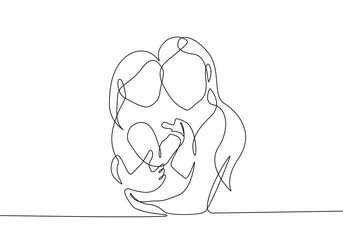 Happy Mother Day Continuous Line Drawing. Happy Family One Line Drawing. Mother and Baby Minimalist Illustration. Vector EPS 10.	