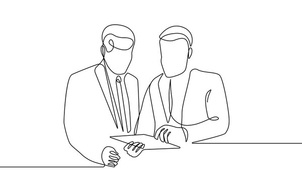 recommend clip art: Continuous One Line Drawing of Two Men. Teamwork Concept with One Line Illustrations of People. Abstract Business Minimalist Contour Line Drawing. Vector EPS 10