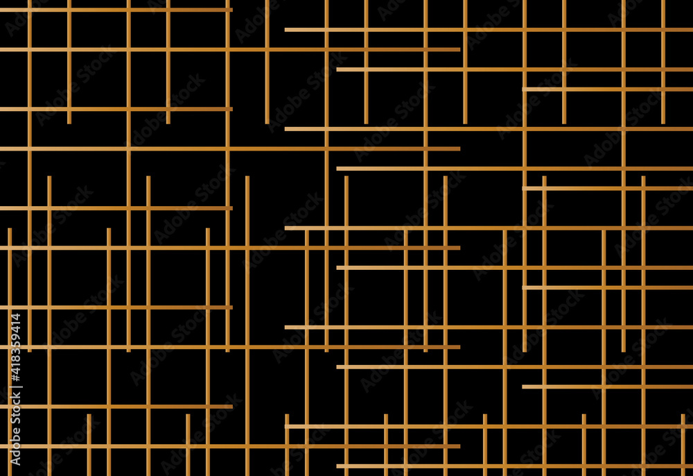 Poster iregular stripe of abstract pattern. design random lines gold on black background. design print for 