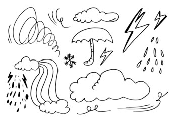 Weather Doodle Vector Set illustration with hand drawn line art style vector