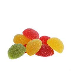 Colorful marmalade candies on a white background.