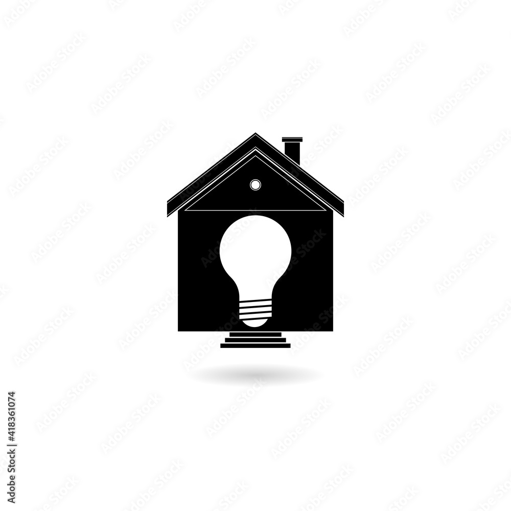 Poster light bulb in building icon with shadow