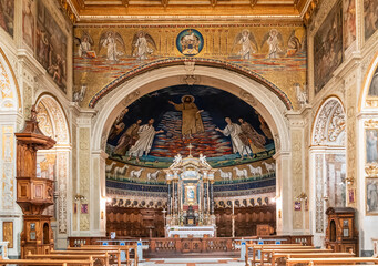 Interior view of catholic church nave in Rome