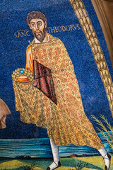 Detail of colorful religious wall painting showing Saint Theodore