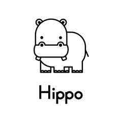 Outlined cute cartoon hippo. Vector illustration.