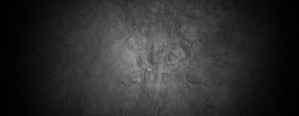 Old wall texture cement dark black gray panorama background abstract grey color design are light with white gradient background.