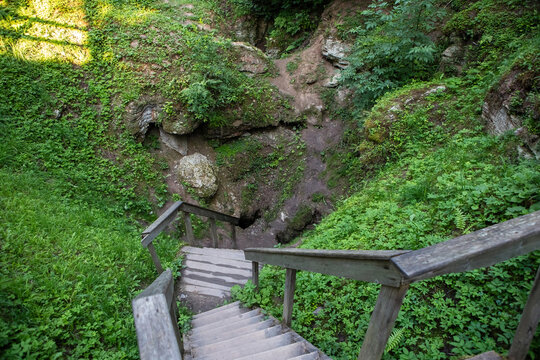 Karves ola (Cow's Cave), karst sinkhole in Birzai, Lithuania