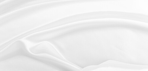 Fototapeta premium White gray satin texture that is white silver fabric silk panorama background with beautiful soft blur pattern natural.