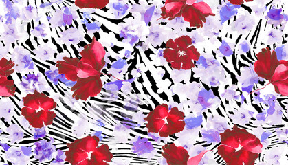 Seamless animal print with flowers