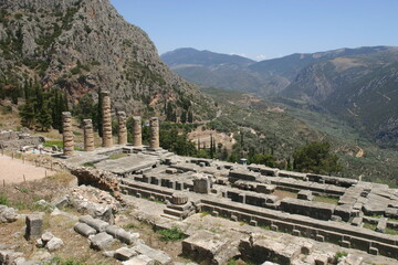 Delphi Greece Ruins on the Delphi Landscape on the Mount Parnassus Slopes high above the Gulf of...