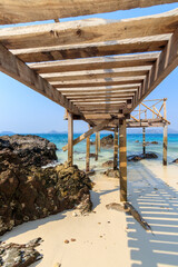 A bridge wooden on the shore of the sea , Koh Kham, Sattahip, Chonburi, Thailand	