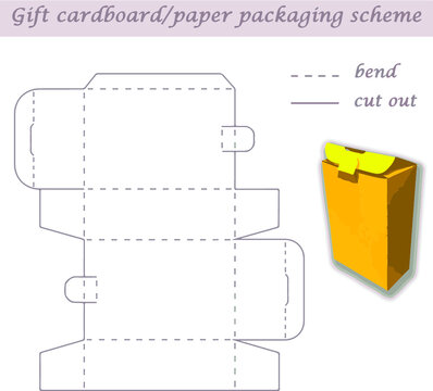 Printable cube paper or cardboard festive packaging and wrapping scheme box for gifts, presents, sweets, laser cut, 3D