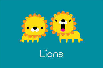 Cute cartoon lion couple. Vector illustration.