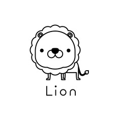 Outlined cute cartoon lion.  Vector illustration.
