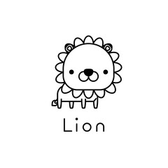 Outlined cute cartoon lion.  Vector illustration.
