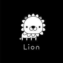 Outlined cute cartoon lion.  Vector illustration.
