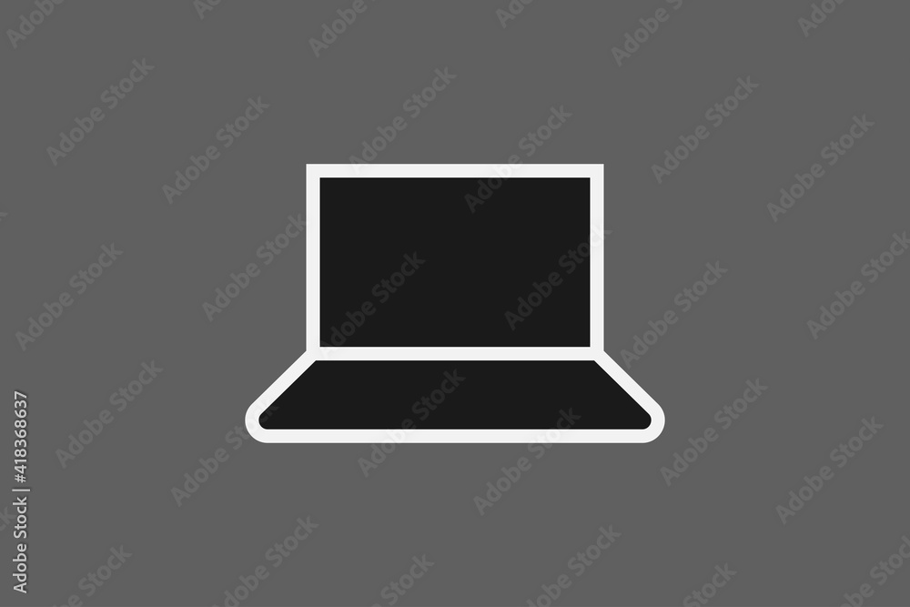 Poster simple laptop icon. black display monitor with white outline notebook icons isolated on gray backgro