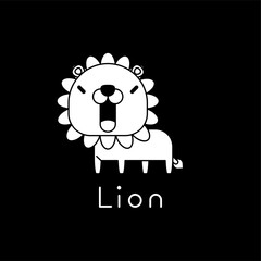 Outlined cute cartoon lion.  Vector illustration.
