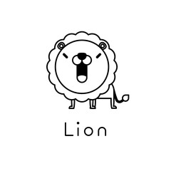 Outlined cute cartoon lion.  Vector illustration.
