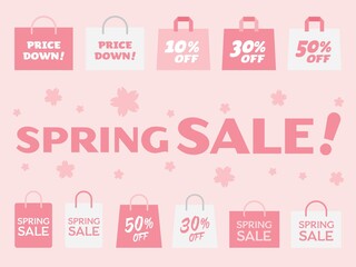 スプリングセールのピンクの紙袋の背景イラスト