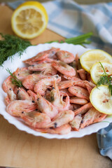 shrimps with lemon. Dinner