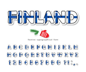 Finland national flag font. Bright cartoon alphabet. Vector