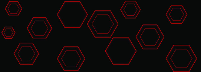 Red hexagon light and black wallpaper Abstract background