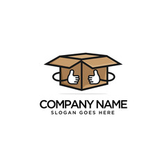 logo design cardboard and thumbs up OK, delivery logo concept vector template
