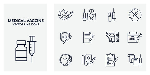 Set of Medical Vaccine icon. Medical Syringe pack symbol template for graphic and web design collection logo vector illustration