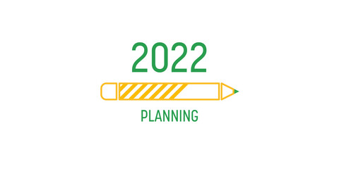 New year’s 2022 with pencil. Goal planning and strategy business concept, Vector illustration flat style for graphic design, website, banner or business content background