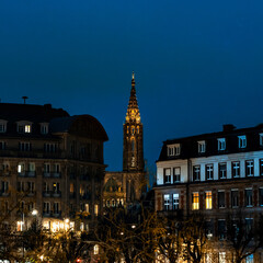 Obraz premium The streets of the night Strasbourg before the new year. Christmas decorations, illumination.