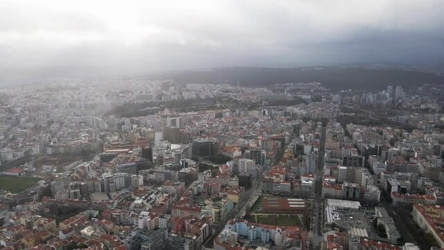 Lisbon Portugal Aerial drone travel video of teh city center of Lisbon, Portugal. It is the most popular and touristic place in Lisbon, Portugal.