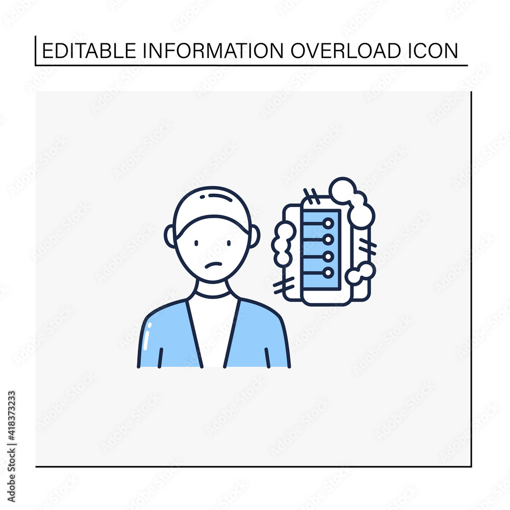 Poster information pollution line icon. contamination space supply with irrelevant, redundant, and low-valu