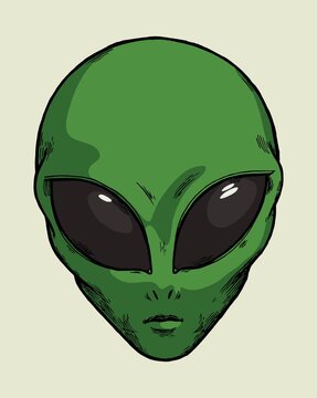 Green alien head isolated vector illustration. Space character.