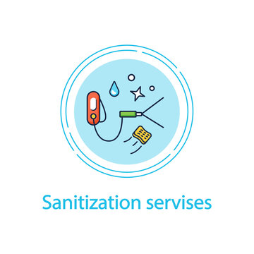 Sanitization Services Concept Line Icon.Sterilization Houses Process.Room Disinfection,handheld Devices Cleaning Customizable.Cleaning Service Concept.Vector Isolated Conception Metaphor Illustration