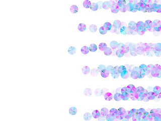 Iridescent paillettes confetti placer vector illustration. Chic shining sequin particles party decor flatlay. New Year confetti scatter lustering background.