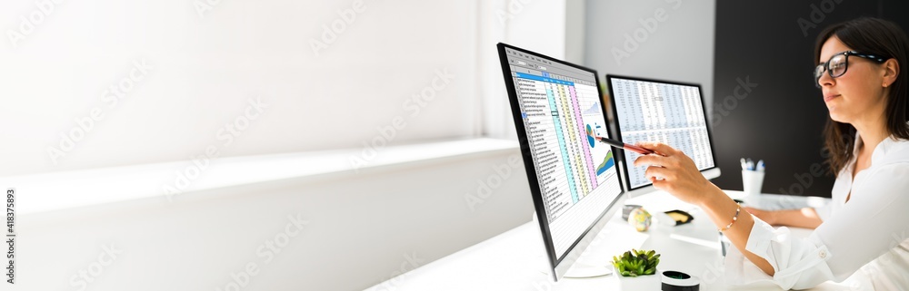 Poster Analyst Working With Spreadsheet Business Data