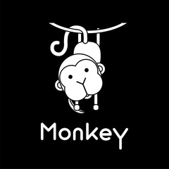 Outlined cute cartoon monkey. Vector illustration.