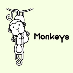 Outlined cute cartoon monkey. Vector illustration.